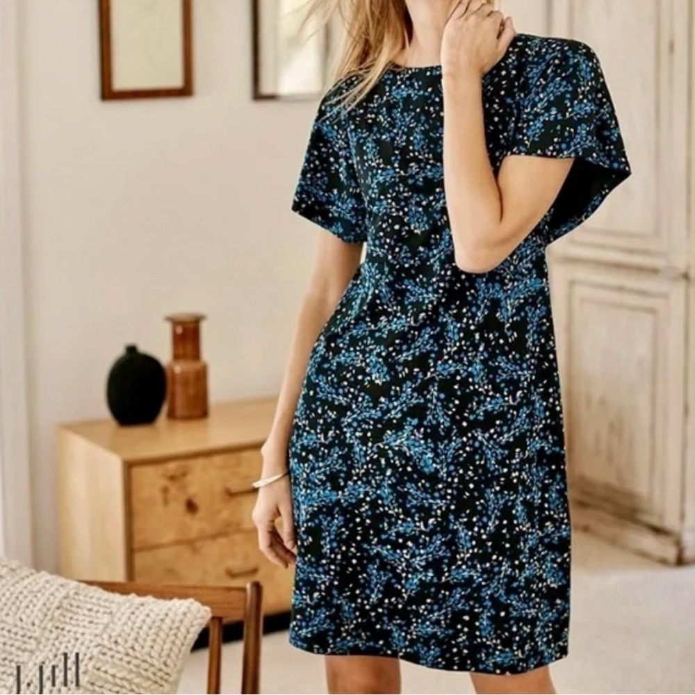 J. Jill Black Midi Dress with Blue Floral Print